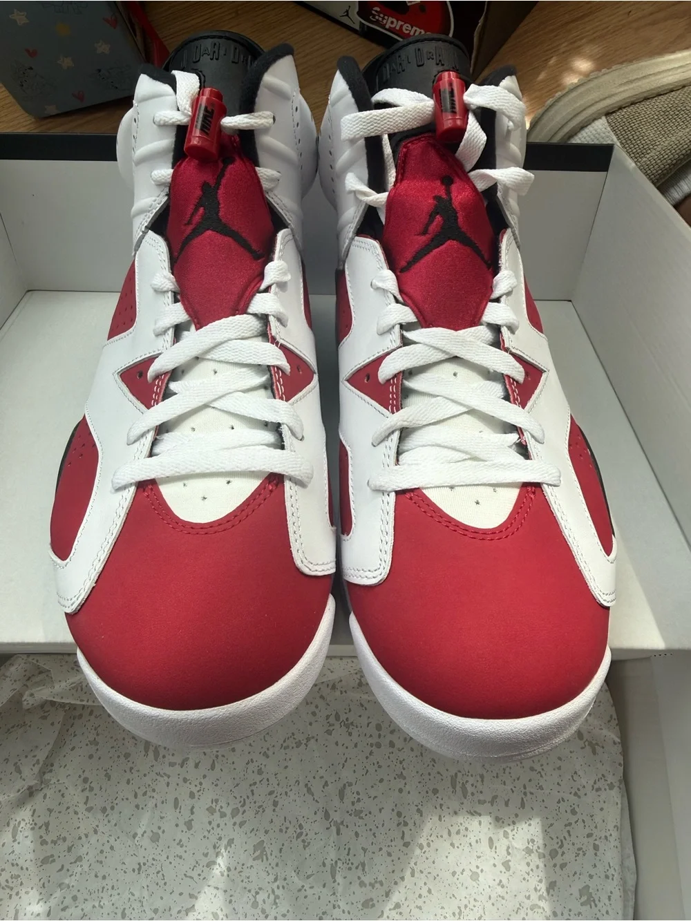 Jordan Retro High-Top Sneakers in White, Red & Black